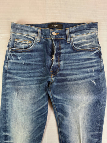 Amiri MX1 Distressed Biker Jeans Blue (USED)