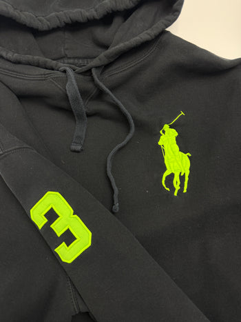 Vintage Polo Ralph Lauren Green Logo Hoodie Black