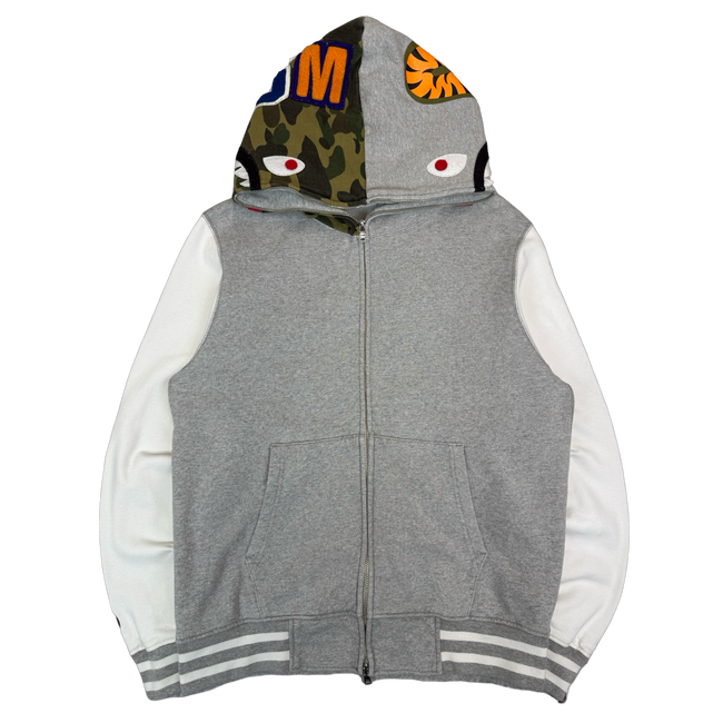 BAPE Varsity Shark Full Zip Hoodie Grey/White (USED)
