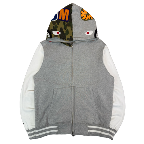 BAPE Varsity Shark Full Zip Hoodie Grey/White (USED) | Vintage Clothing Store Canada