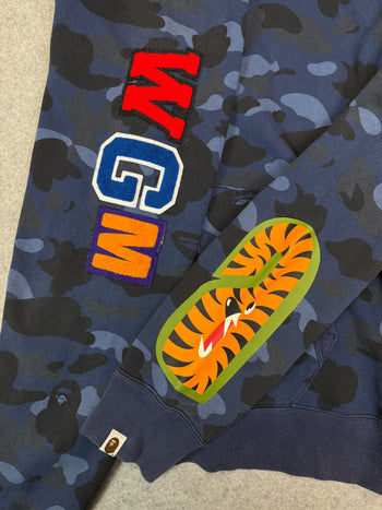 BAPE Embroidered Shark Camo Full Zip Hoodie Navy (USED)