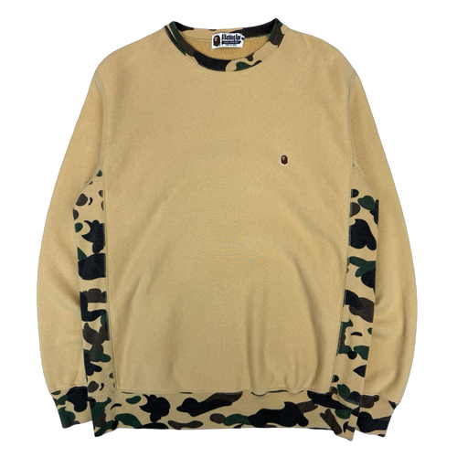 BAPE 1st Camo Rib Stone Wash Crewneck Yellow (USED) | Vintage Clothing Store Canada