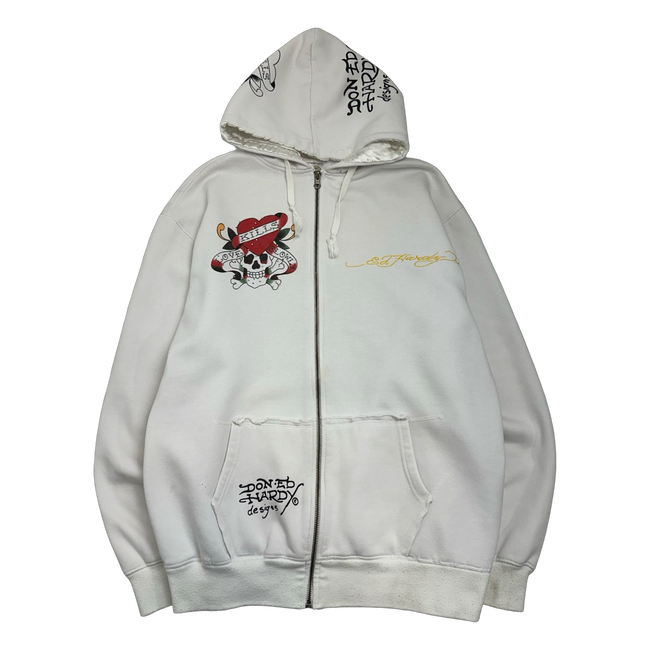 Vintage Y2K Ed Hardy Love Kills Slowly Rhinestone Hoodie White