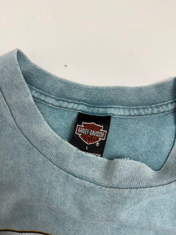 Vintage 1995 Harley Davidson Shawano Wisconsin Tee Faded Blue