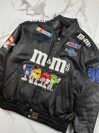 Vintage JH M&M's Nascar Leather Jacket Black