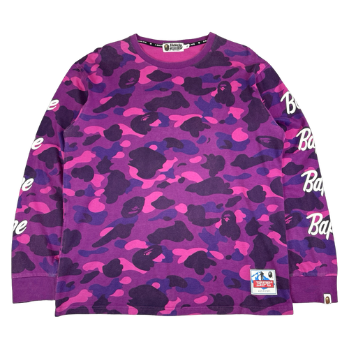 BAPE Color Camo Sleeve Logo L/S Tee Purple | Vintage Clothing Store Canada