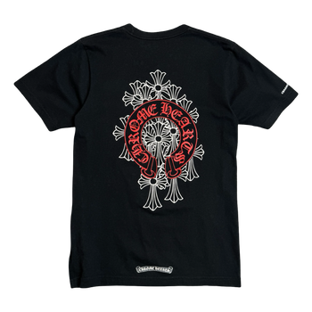 Chrome Hearts Red Horseshoe Cemetery Cross Pocket Tee Black