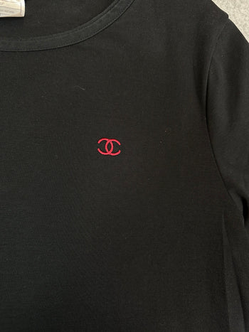 Women's Chanel Uniform Double CC Embroidered Tee Black