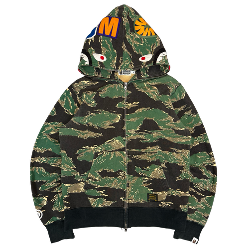 BAPE Shark Tiger Camo Full Zip Hoodie Green (USED) | Vintage Clothing Store Canada