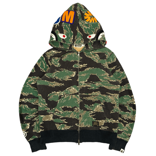 BAPE Shark Tiger Camo Full Zip Hoodie Green (USED) | Vintage Clothing Store Canada
