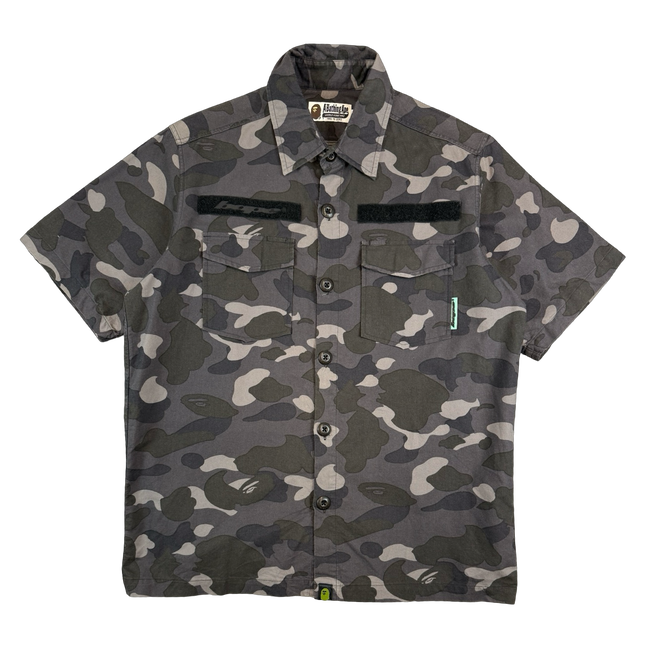 BAPE Desert Camo Velcro Logo Button Up Tee Black/Grey (USED)