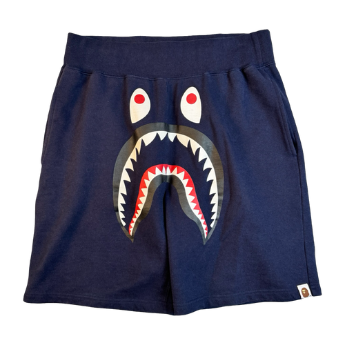 BAPE Shark Camo Pocket Sweatshorts Navy (USED) | Vintage Clothing Store Canada