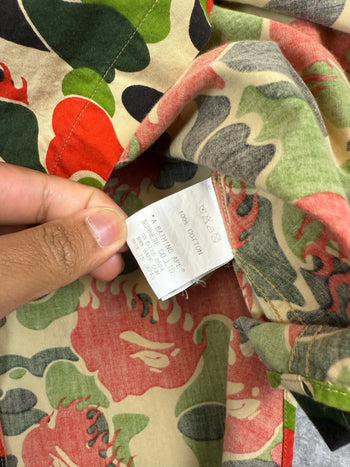 BAPE Fire Ape Head Camo Button Up Tee Green/Red (USED)