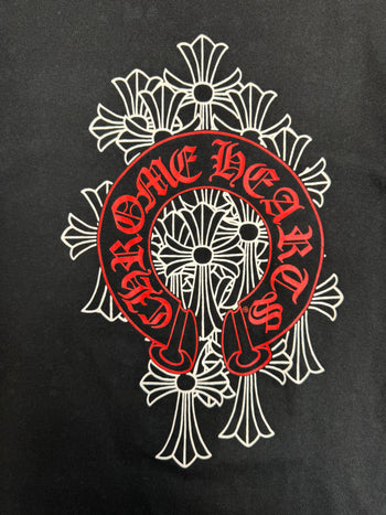 Chrome Hearts Red Horseshoe Cemetery Cross Pocket Tee Black