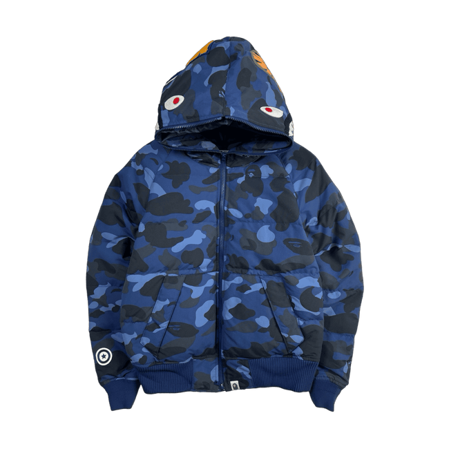 BAPE Color Camo Shark Hoodie Down Jacket Navy (USED)