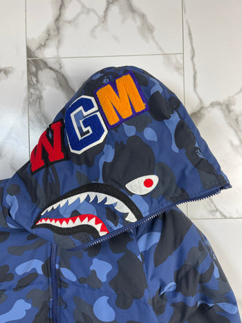 BAPE Color Camo Shark Hoodie Down Jacket Navy (USED)
