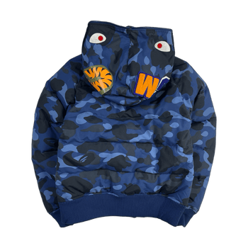 BAPE Color Camo Shark Hoodie Down Jacket Navy (USED)