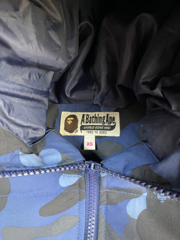 BAPE Color Camo Shark Hoodie Down Jacket Navy (USED)