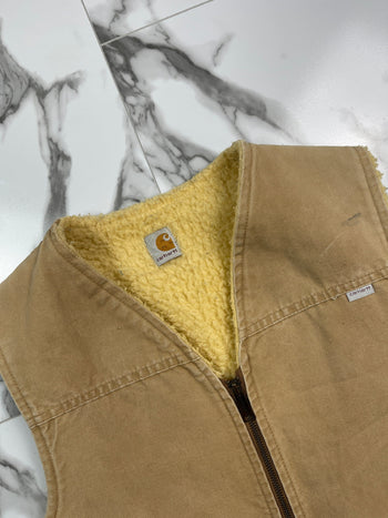 Vintage 90s Carhartt Sherpa Lined Vest Beige