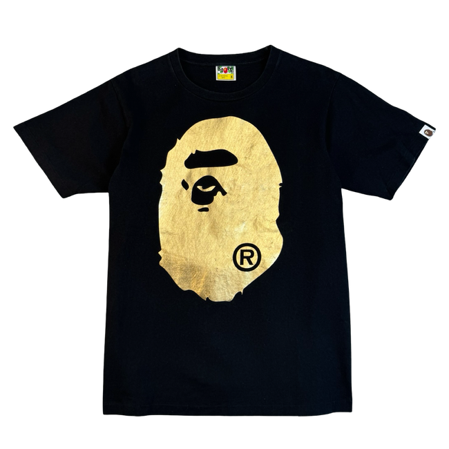 BAPE Big Ape Head Gold Metallic Tee Black (USED)