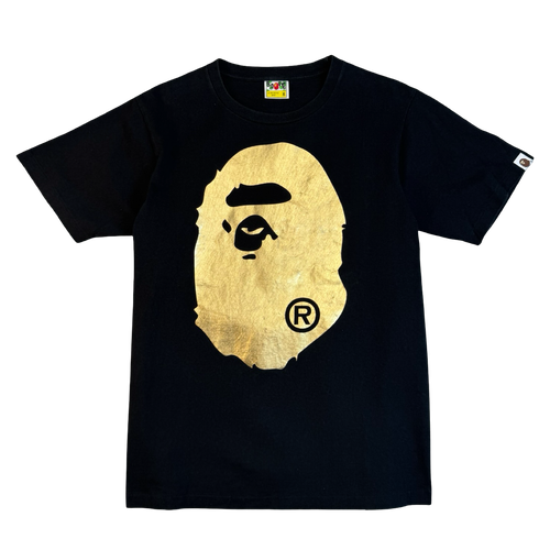 BAPE Big Ape Head Gold Metallic Tee Black (USED) | Vintage Clothing Store Canada