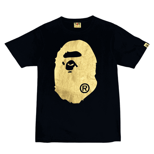 BAPE Big Ape Head Gold Metallic Tee Black (USED) | Vintage Clothing Store Canada