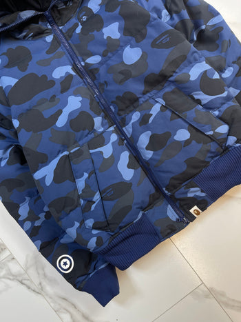 BAPE Color Camo Shark Hoodie Down Jacket Navy (USED)