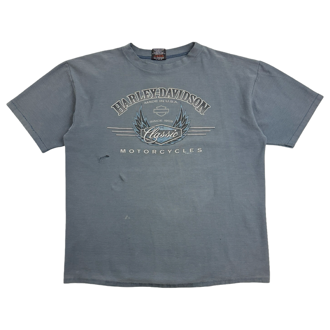 Vintage 1995 Harley Davidson Shawano Wisconsin Tee Faded Blue