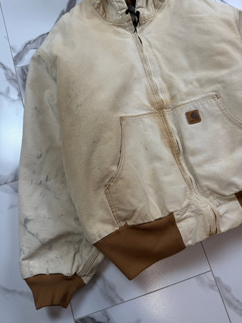 Vintage Carhartt Hooded Work Jacket Sun Faded Beige