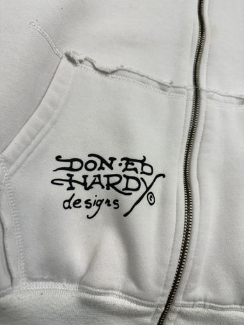 Vintage Y2K Ed Hardy Love Kills Slowly Rhinestone Hoodie White