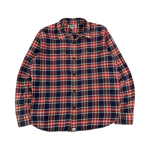 BAPE Shark Flannel Button Up L/S Burgundy (USED) | Vintage Clothing Store Canada