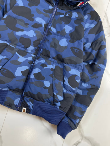 BAPE Color Camo Shark Hoodie Down Jacket Navy (USED)