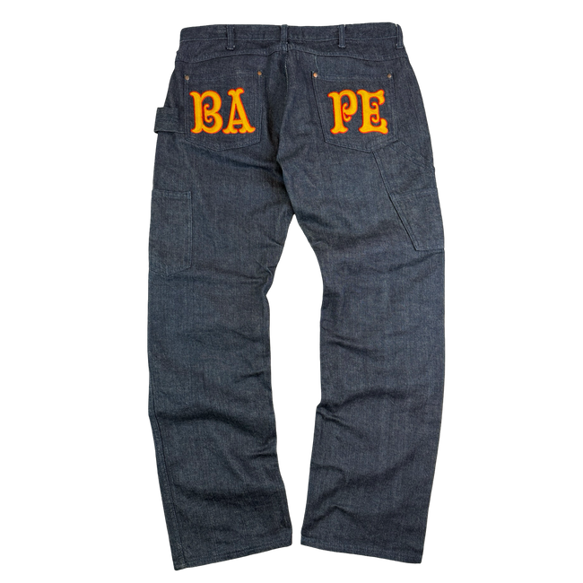 BAPE Embroidered Spell Out Double Knee Denim Jeans (USED)