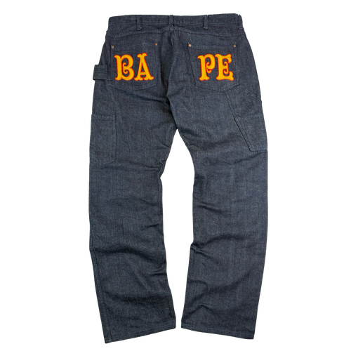 BAPE Embroidered Spell Out Double Knee Denim Jeans (USED) | Vintage Clothing Store Canada