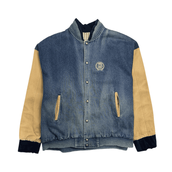 (XL) Vintage 90s Faded Denim Varsity Jacket