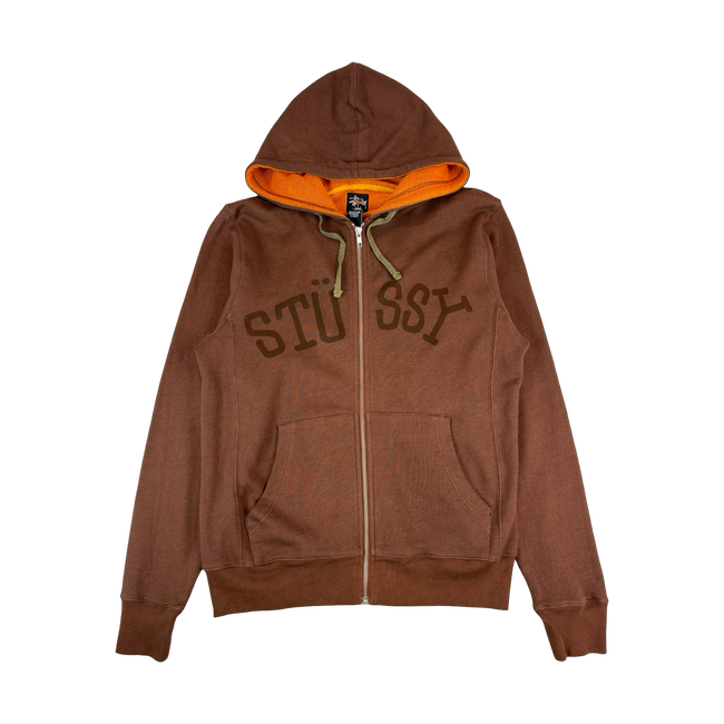 Stussy Brown Orange Logo Zip Up Hoodie (USED)