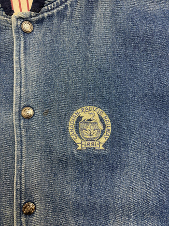 (XL) Vintage 90s Faded Denim Varsity Jacket