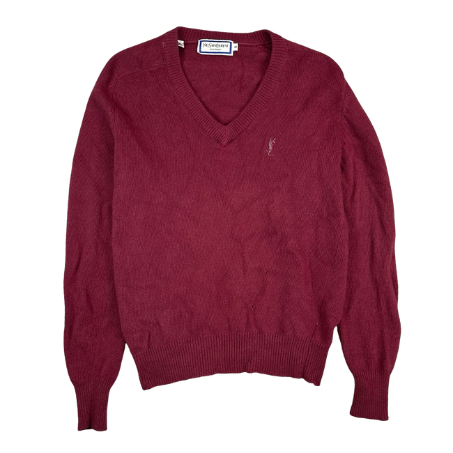 Women's Yves Saint Laurent Wool Knit Sweater Burgundy