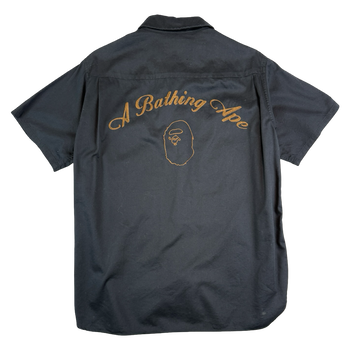 BAPE Stiched Logo Button Up Tee Black (USED)