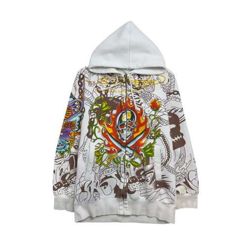 Vintage Y2k Ed Hardy Zip-Up Hoodie White | Vintage Clothing Store Canada