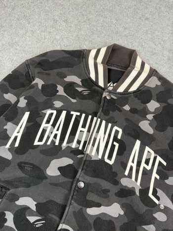 BAPE Spell Out Dark Camo Varsity Jacket Black/Grey (USED)