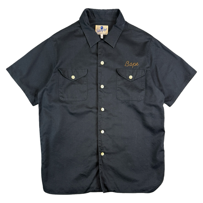 BAPE Stiched Logo Button Up Tee Black (USED)