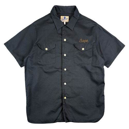 BAPE Stiched Logo Button Up Tee Black (USED) | Vintage Clothing Store Canada