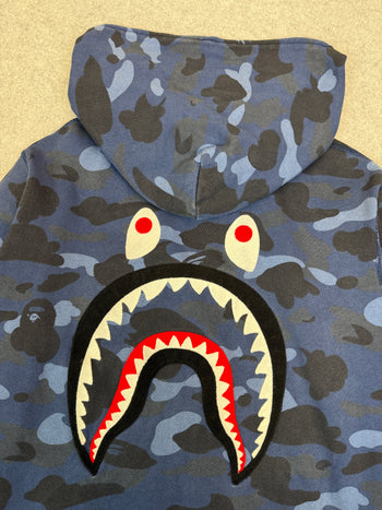 BAPE Embroidered Shark Camo Full Zip Hoodie Navy (USED)