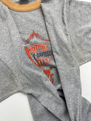 Vintage 2000s Harley Davidson USA Eagle Ringer Tee Grey