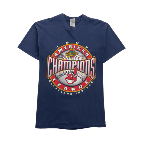 Vintage '97 MLB Cleveland Indians Championship Tee Navy | Vintage Clothing Store Canada