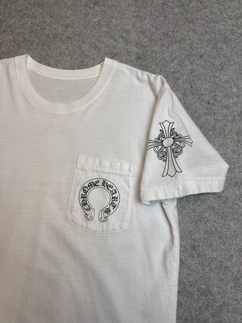 Chrome Hearts Hollywood Horseshoe Cross Pocket Tee White