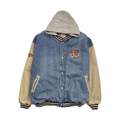 Vintage Disney Tigger Denim Hooded Varsity Jacket | Vintage Clothing Store Canada