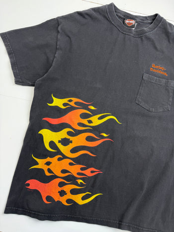 Vintage 2001 Harley Davidson Flame Pocket Tee Black