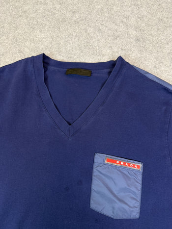 Prada V-neck Chest Pocket T-shirt Navy Blue (USED)